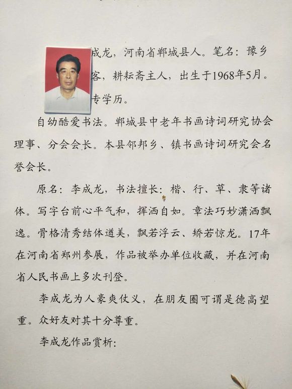 郸城县书画院推荐书法家李成龙